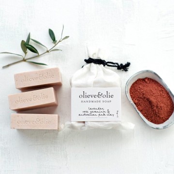 Hand Made Bar Soap | Lavender, Rose Geranium + Australia Pink Clay | 3 Pack 240g